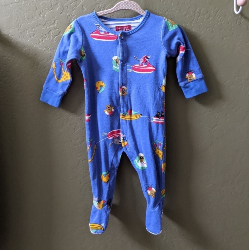 Joules Babygrow Footie Pajamas Onesie Blue Water Sports Snaps 3-6 Months Raccoon